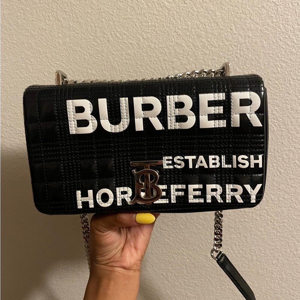 Patent Quilted Horseferry Print Small Lola Bag Black